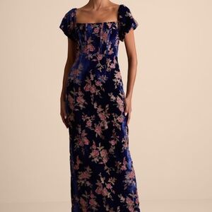 Lulus Confidently Impressive Blue Velvet Off-the-shoulder Maxi Dress - Size M